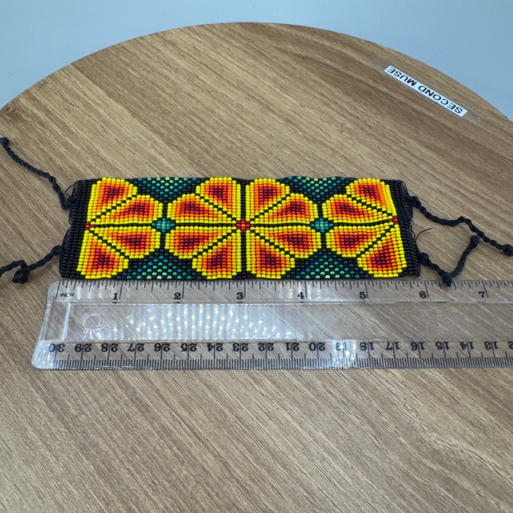 Unbranded Beaded Cuff Bracelet OS Multicolor Floral Boho Woven Seed Bead - Picture 3 of 5